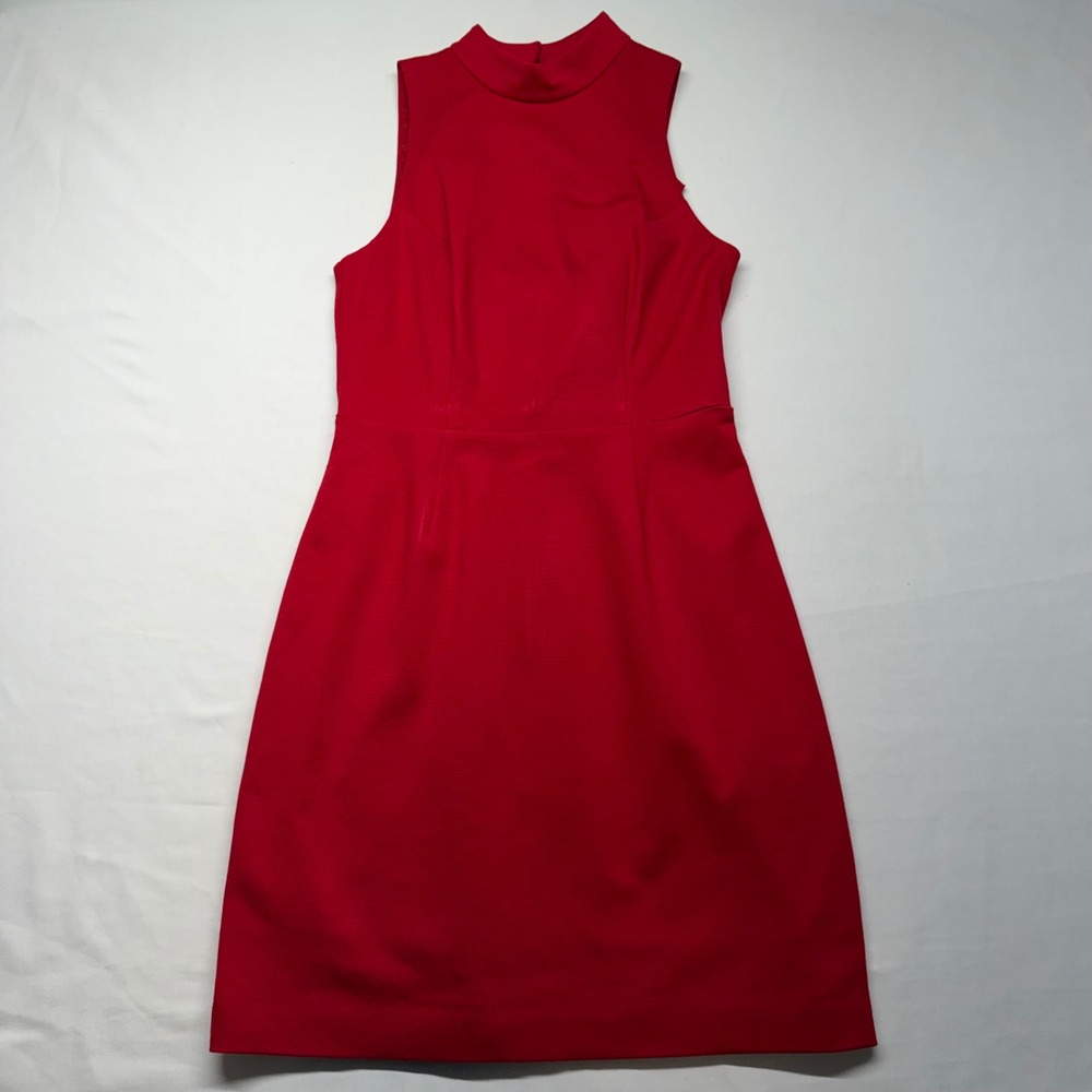 Trina Turk Ruby Rose Mock Neck Sheath Dress Ruffle Back Size 4 NWT